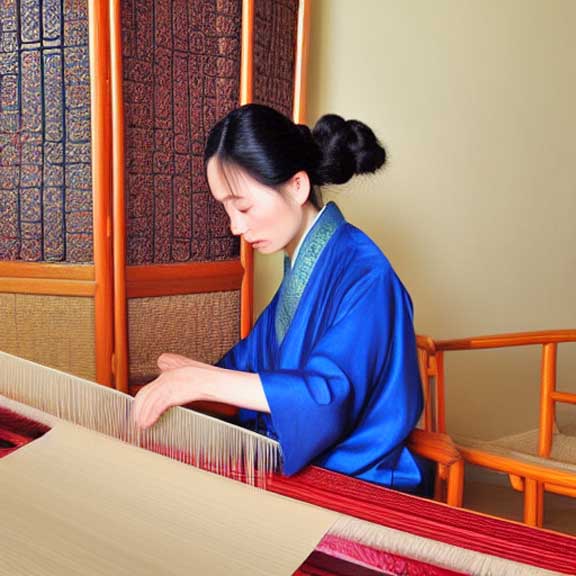 Chinese lady weaving silk